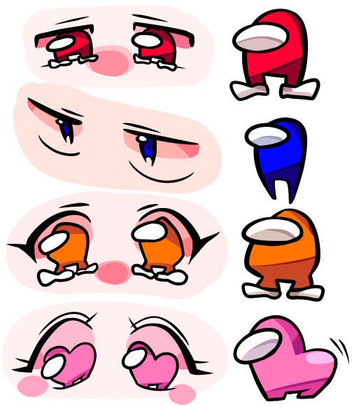 red, blue, orange, and pink (among us) drawn by aiueo_echa