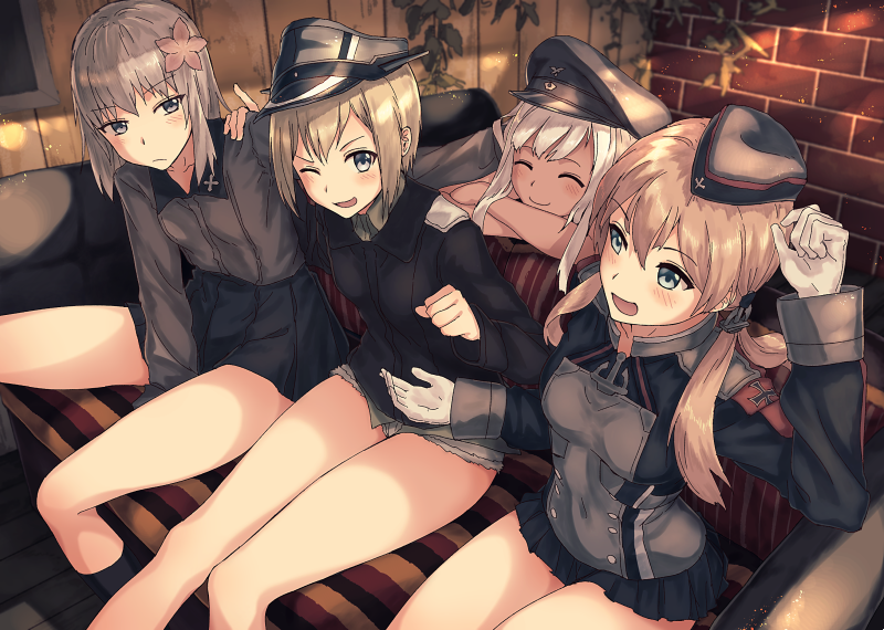 itsumi erika, prinz eugen, ro-500, and erica hartmann (kantai collection and 3 more) drawn by bullfalk