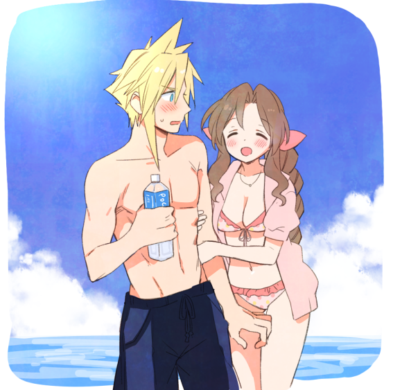 cloud strife and aerith gainsborough (final fantasy and 1 more) drawn by krudears