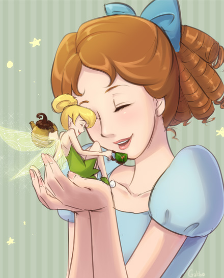 tinker bell and wendy darling (walt disney's peter pan) drawn by galibo