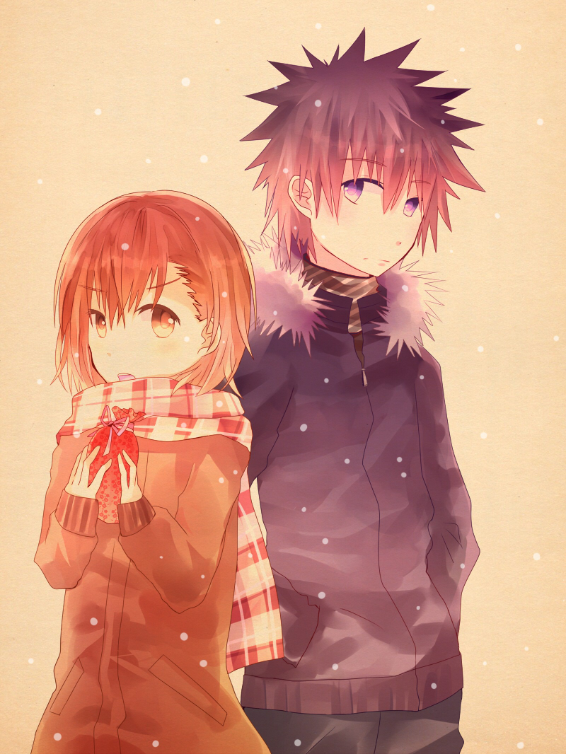 misaka mikoto and kamijou touma (toaru majutsu no index and 1 more) drawn by totte