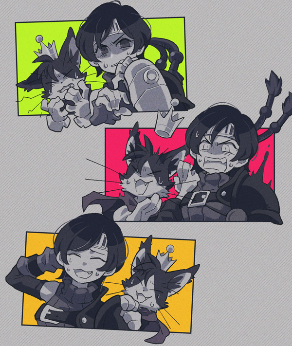 yuffie kisaragi and cait sith (final fantasy and 3 more) drawn by coffinsmokes