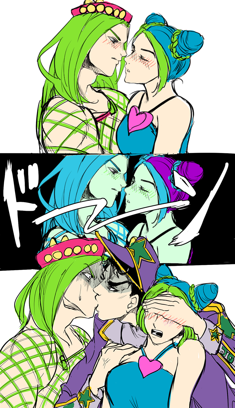 kujo jotaro, kujo jolyne, and narciso anasui (jojo no kimyou na bouken and 1 more) drawn by mae_(gamefreak)
