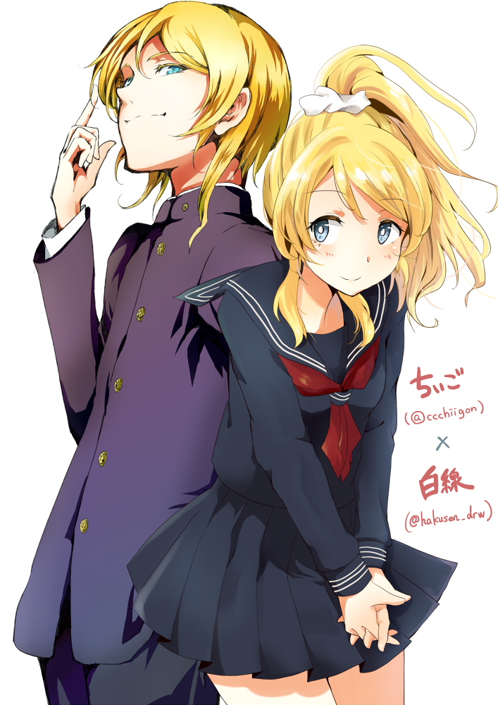 ayase eli (love live! and 1 more) drawn by chiigo and hakusen_(white_line)