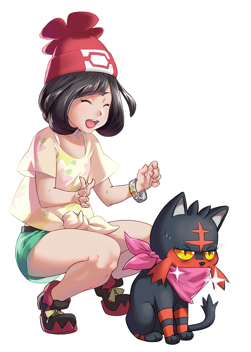 selene and litten (pokemon and 1 more) drawn by metalmorag