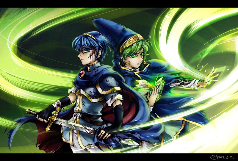 marth and merric (fire emblem and 4 more) drawn by ponzu_(pnz_210)