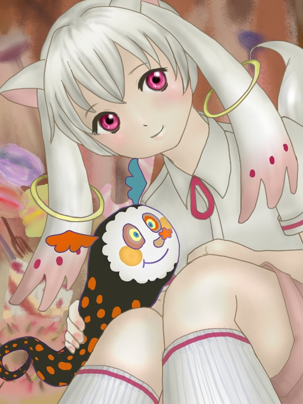 kyubey and charlotte (mahou shoujo madoka magica) drawn by kino_(chimichimi)