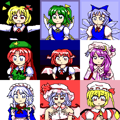 remilia scarlet, flandre scarlet, izayoi sakuya, cirno, patchouli knowledge, and 4 more (touhou and 1 more) drawn by kunisakisaikou