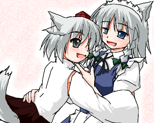 izayoi sakuya and inubashiri momiji (touhou) drawn by telya