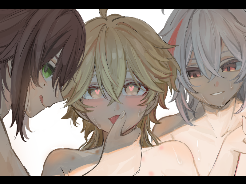 aether, kaedehara kazuha, and shikanoin heizou (genshin impact) drawn by kawawawawa