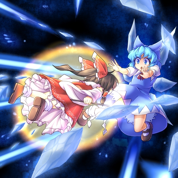 hakurei reimu and cirno (touhou and 2 more) drawn by fun_bo