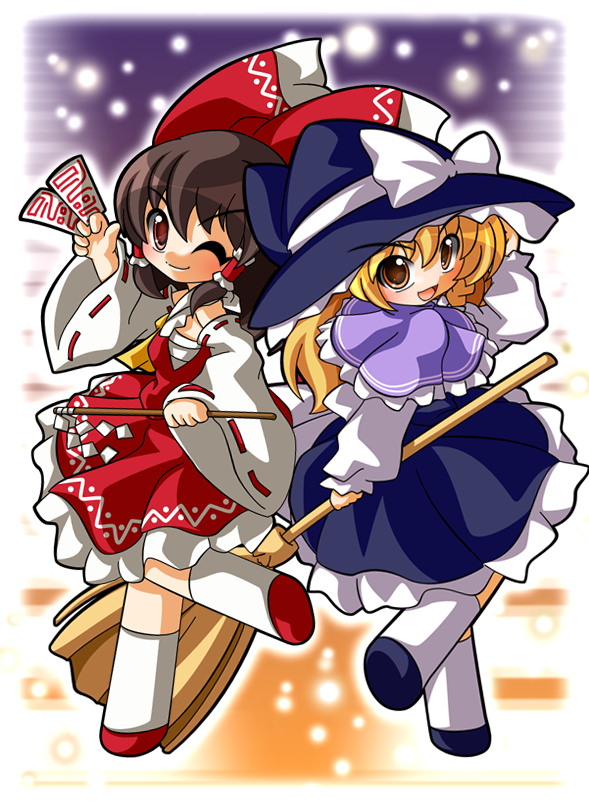hakurei reimu and kirisame marisa (touhou) drawn by shinjitsu