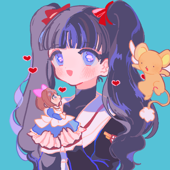 kinomoto sakura, kero, and daidouji tomoyo (cardcaptor sakura) drawn by reed