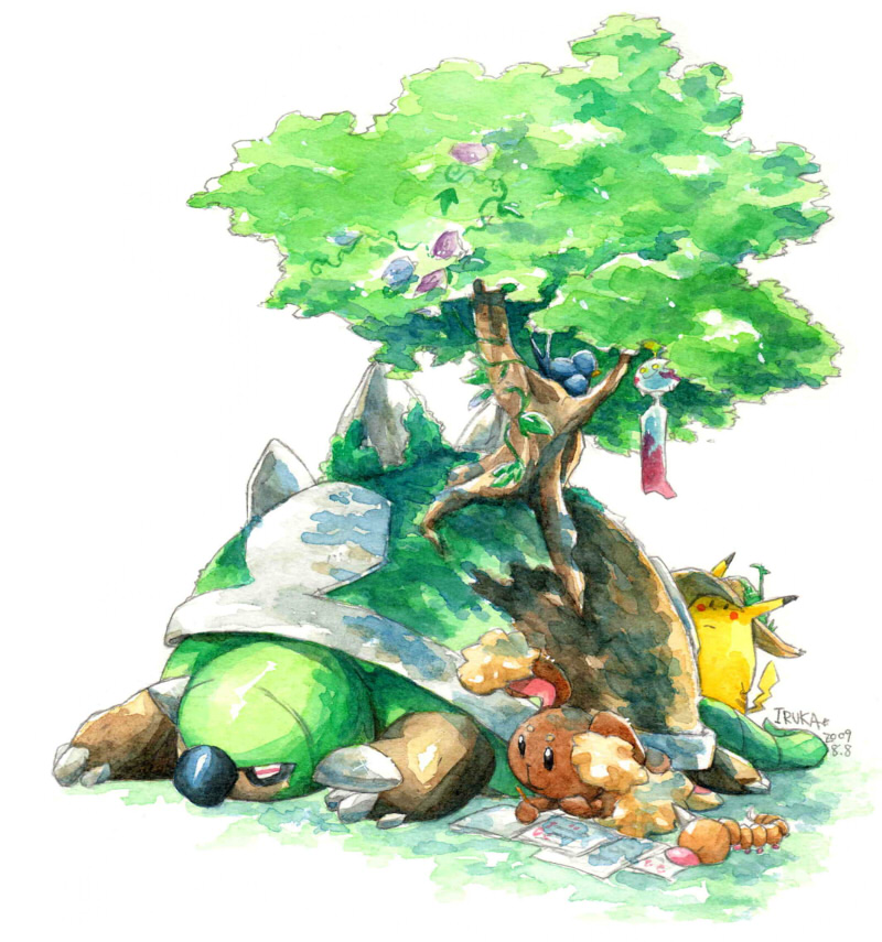 pikachu, buneary, chimecho, torterra, and weedle (pokemon) drawn by sanshoku_iruka