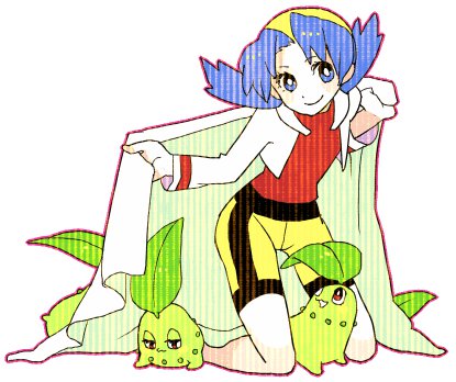 kris and chikorita (pokemon and 1 more) drawn by gum_(gmng)