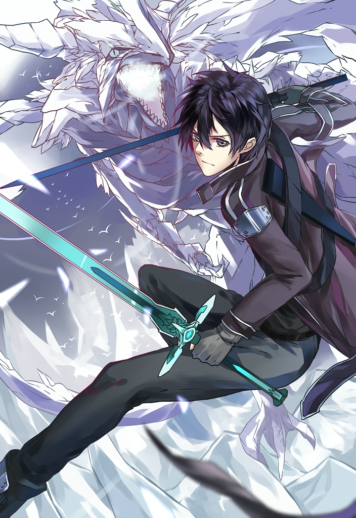 kirito and x'rphan the white wyrm (sword art online) drawn by citemer