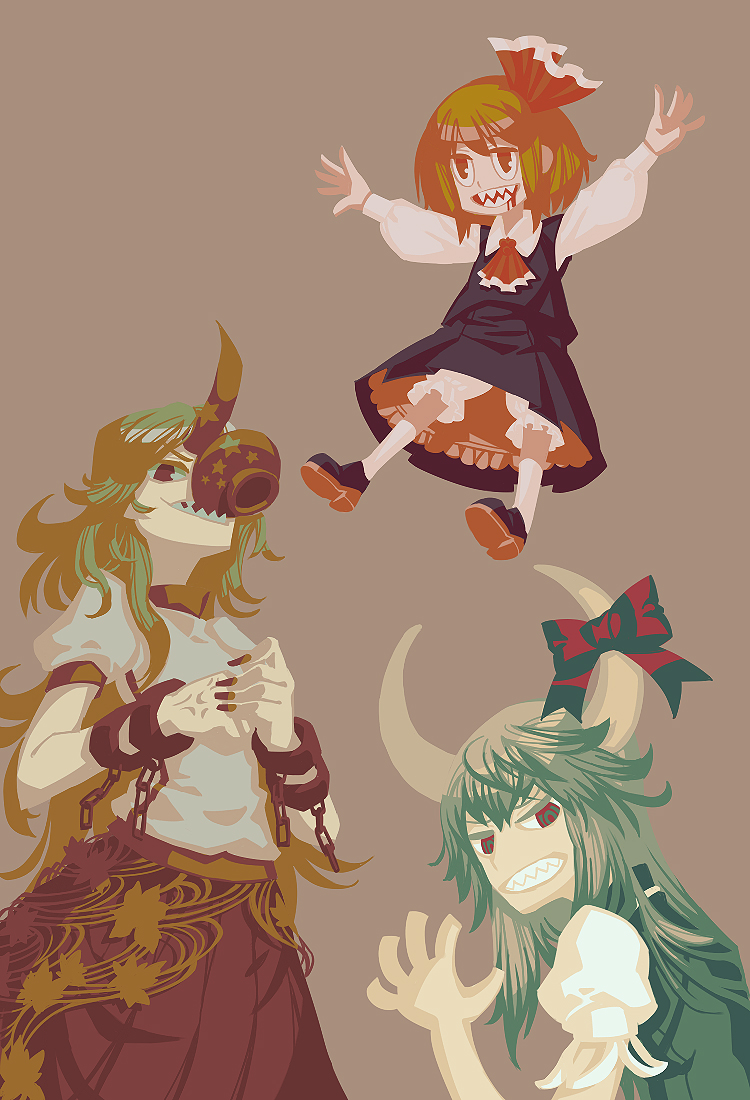 rumia, kamishirasawa keine, hoshiguma yuugi, and ex-keine (touhou) drawn by zounose