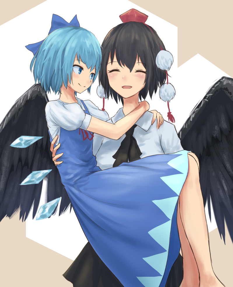 cirno and shameimaru aya (touhou) drawn by roke_(taikodon)