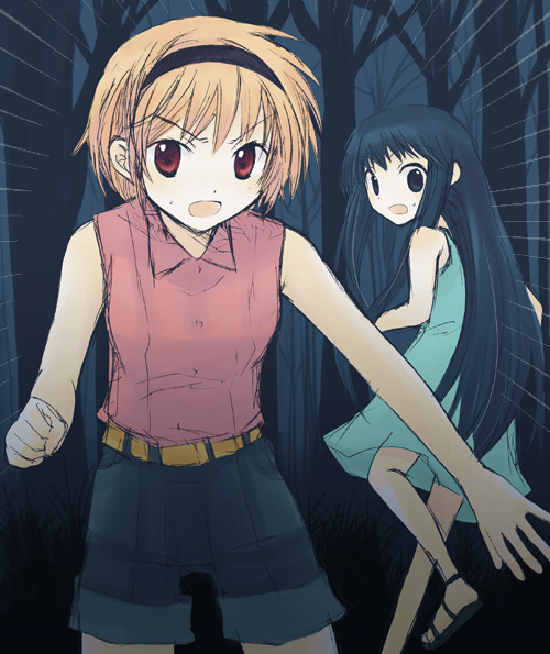 furude rika and houjou satoko (higurashi no naku koro ni) drawn by shima_tokio