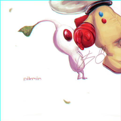 olimar and white pikmin (pikmin) drawn by usuba_(hatomugip)