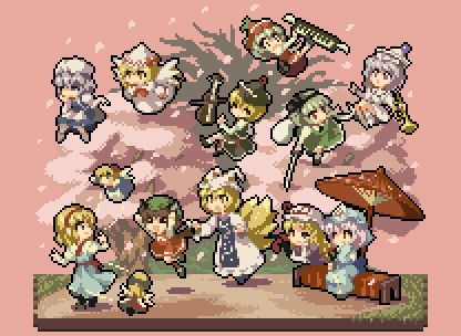 konpaku youmu, alice margatroid, yakumo yukari, saigyouji yuyuko, yakumo ran, and 7 more (touhou and 1 more) drawn by oobako