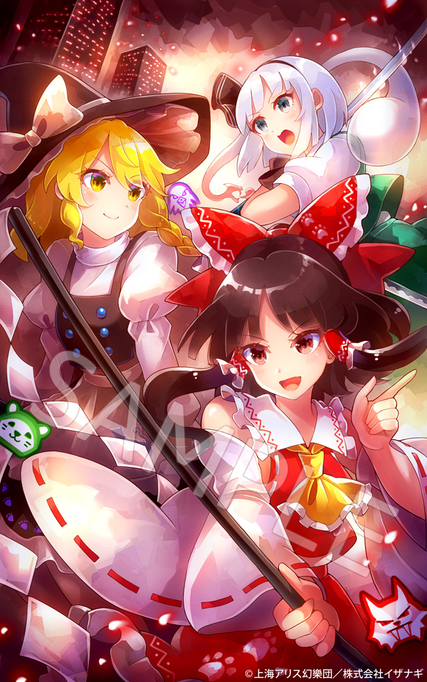 hakurei reimu, kirisame marisa, konpaku youmu, otter spirit, wolf spirit, and 1 more (touhou and 1 more) drawn by 60mai