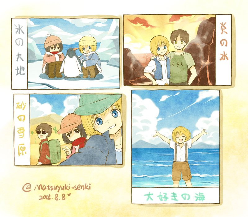 mikasa ackerman, eren yeager, and armin arlert (shingeki no kyojin) drawn by moxue_qianxi