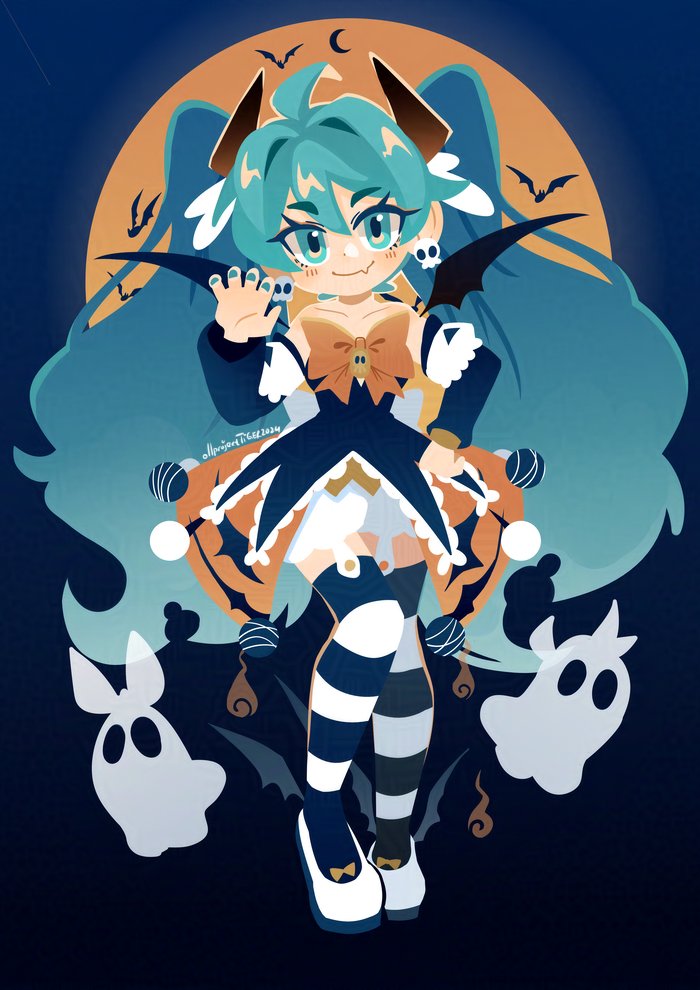 hatsune miku, kagamine rin, kagamine len, and halloween miku (vocaloid) drawn by projecttiger