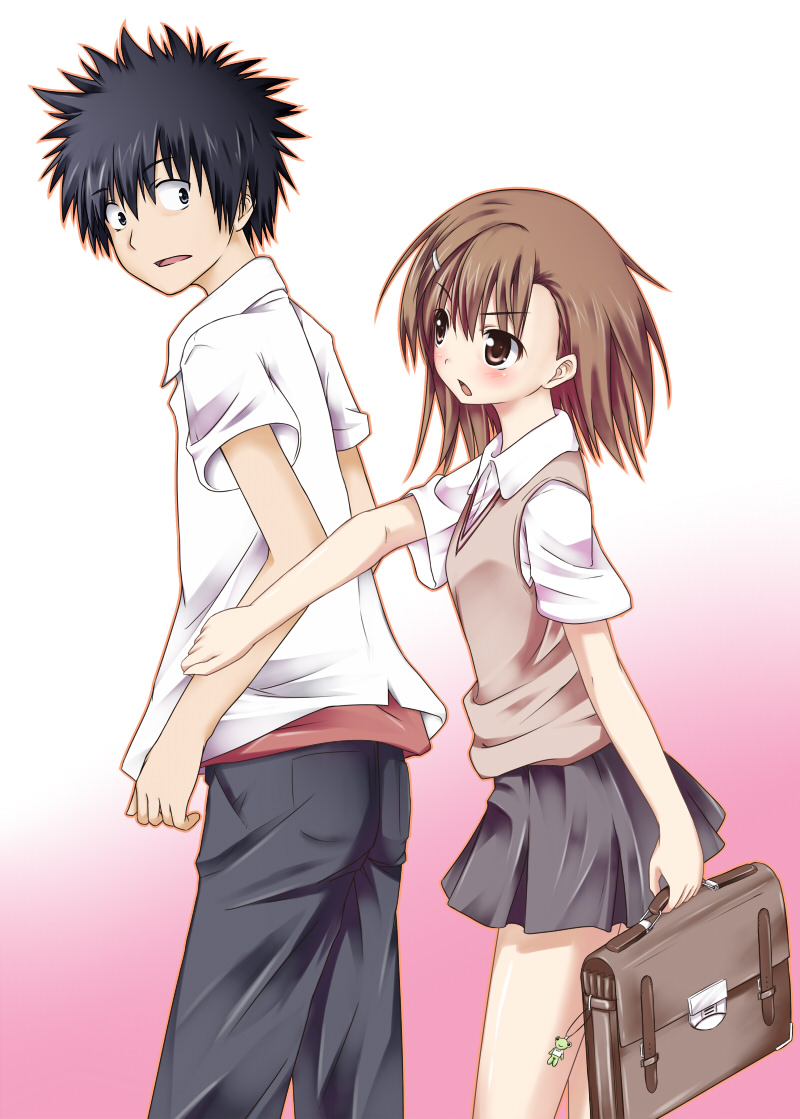 misaka mikoto, kamijou touma, and gekota (toaru majutsu no index and 1 more) drawn by hisae_(hisae_collect)