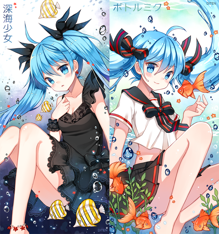 hatsune miku and bottle miku (vocaloid and 1 more) drawn by diten