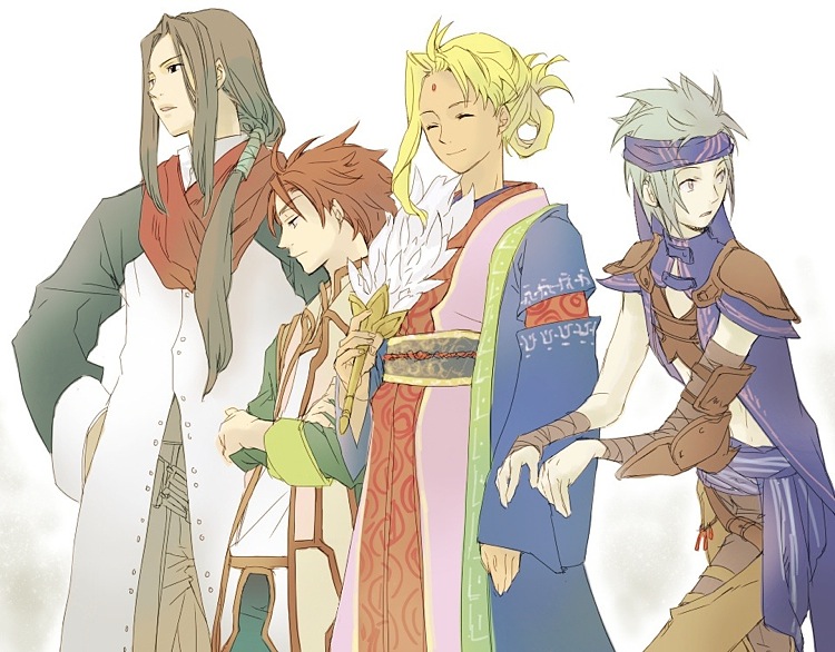 shu, lucretia merces, caesar silverberg, and liu-shen (gensou suikoden and 4 more) drawn by moge3