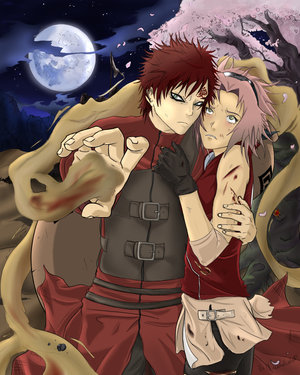 haruno sakura and gaara (naruto and 1 more) drawn by queenofcats81