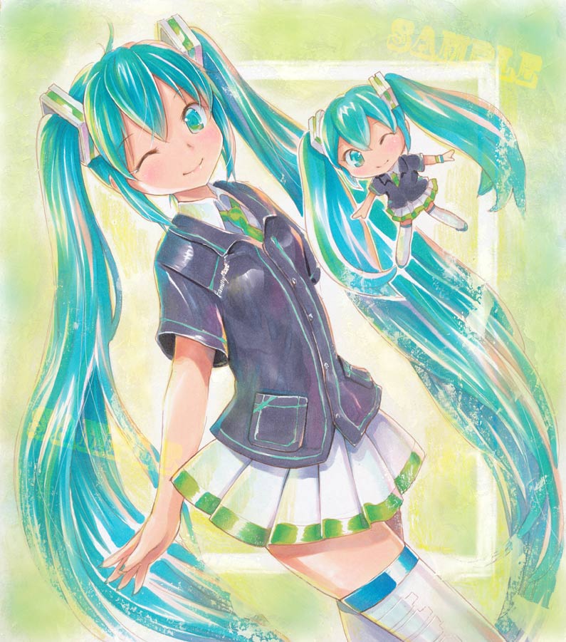 hatsune miku and chibi miku (vocaloid) drawn by mayo_riyo
