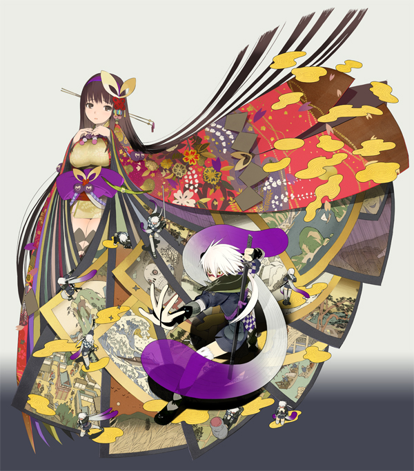 manahime and shippuumaru (onore no shinzuru michi wo yuke) drawn by okama