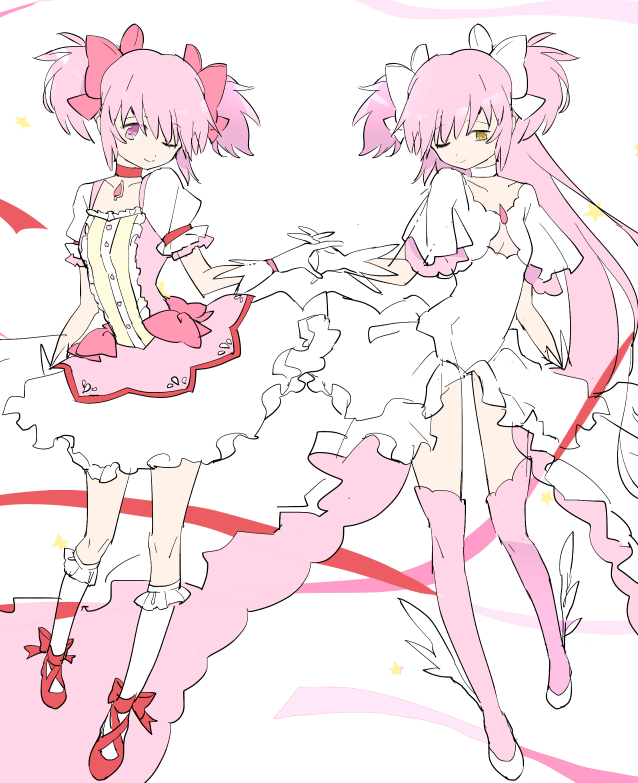 kaname madoka and ultimate madoka (mahou shoujo madoka magica) drawn by pipi_o_(pipioo08)