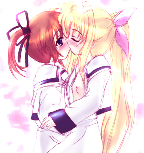 fate testarossa and takamachi nanoha (lyrical nanoha and 2 more) drawn by shaian