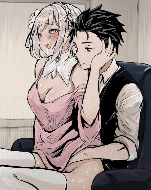 emilia and natsuki subaru (re:zero kara hajimeru isekai seikatsu and 1 more) drawn by zerobarto