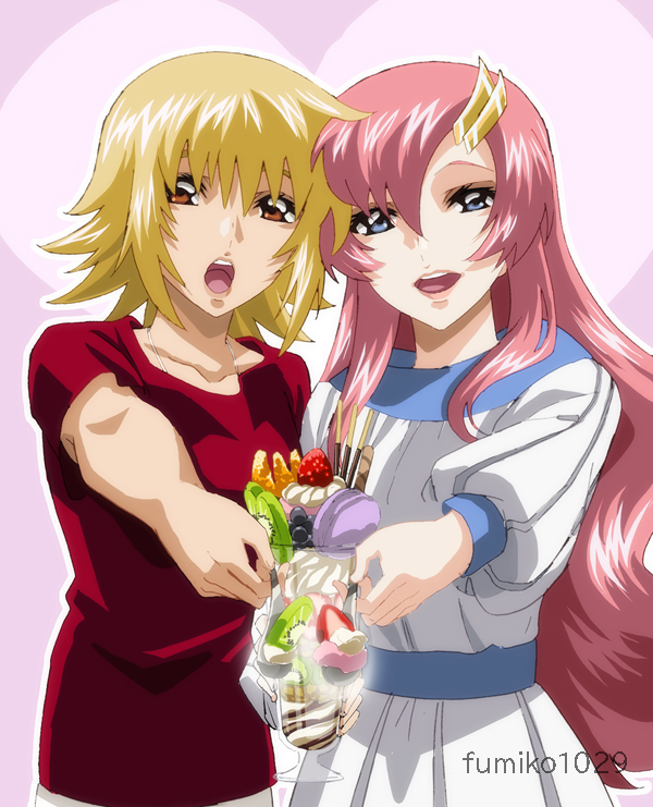 cagalli yula athha and lacus clyne (gundam and 2 more) drawn by fumiko_(mesushi)