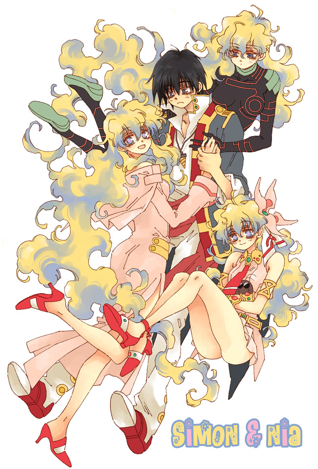 nia teppelin, simon, boota, and antispiral nia (tengen toppa gurren lagann) drawn by karezel