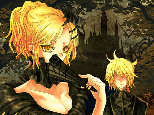 kagamine rin, kagamine len, riliane lucifen d'autriche, and allen avadonia (vocaloid and 2 more)