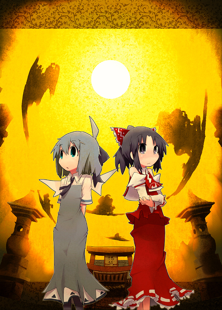 hakurei reimu and cirno (touhou) drawn by kamonari_ahiru