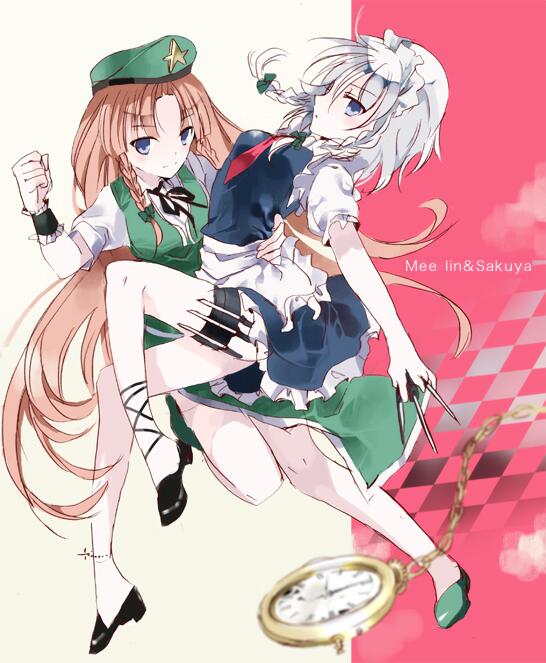 izayoi sakuya and hong meiling (touhou) drawn by cierra_(ra-bit)