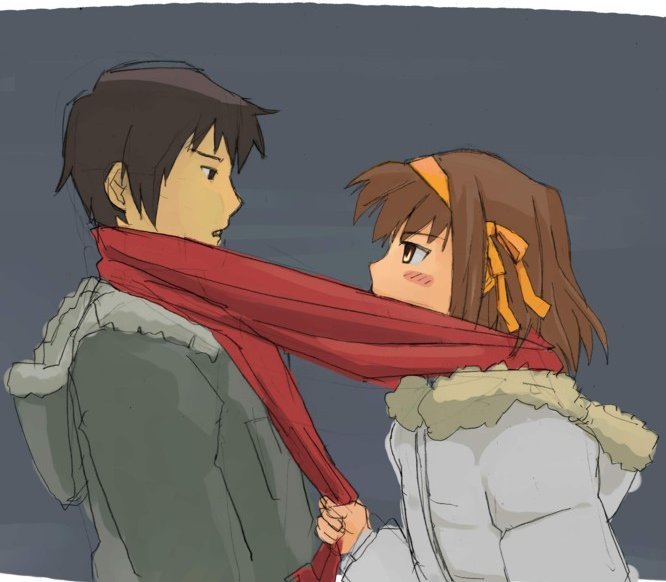 suzumiya haruhi and kyon (suzumiya haruhi no yuuutsu) drawn by pinzu
