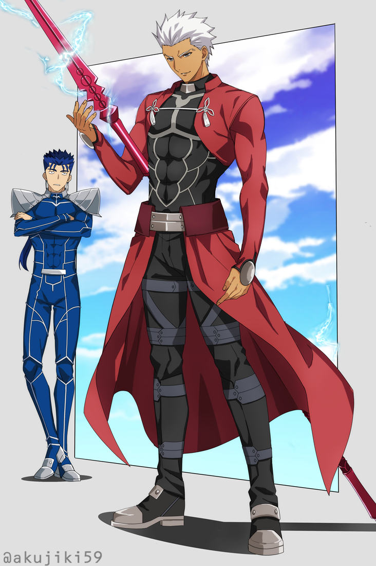 cu chulainn and archer (fate and 1 more) drawn by akujiki59