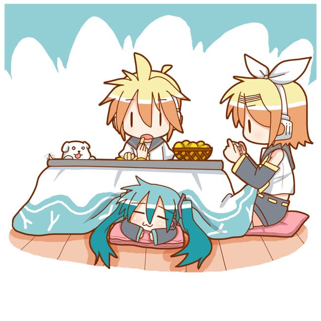 hatsune miku, kagamine rin, kagamine len, chibi miku, and hamo (vocaloid) drawn by minami_(colorful_palette)