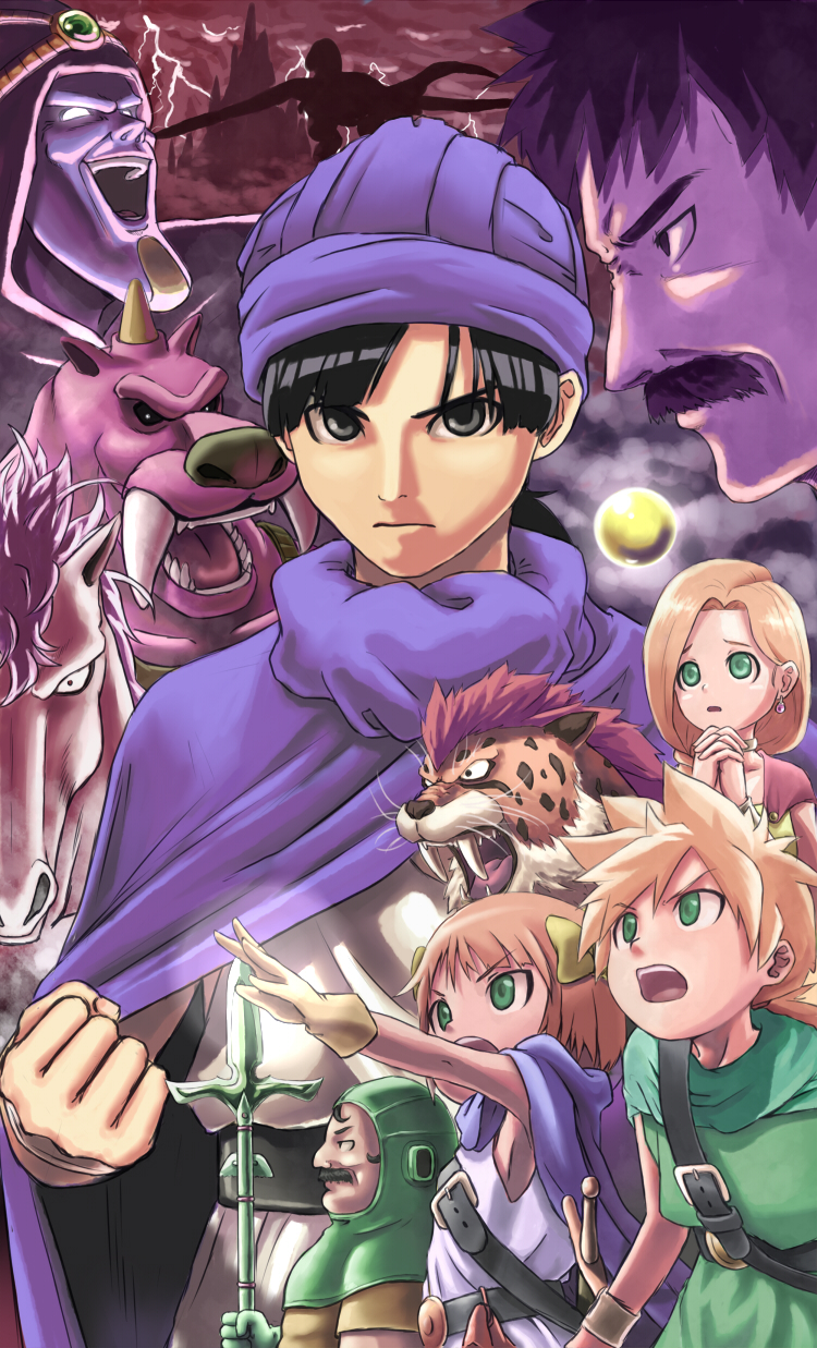 bianca, hero, hero's daughter, hero's son, borongo, and 5 more (dragon quest and 1 more) drawn by toraneko