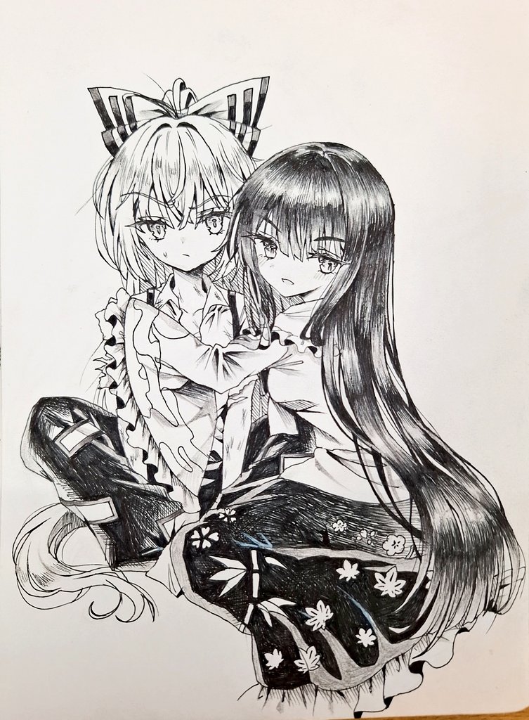 fujiwara no mokou and houraisan kaguya (touhou) drawn by rie_rurue