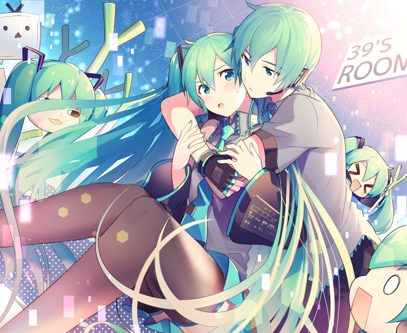 hatsune miku, hachune miku, hatsune mikuo, terebi-chan, and shiteyan'yo (vocaloid) drawn by sinaooo
