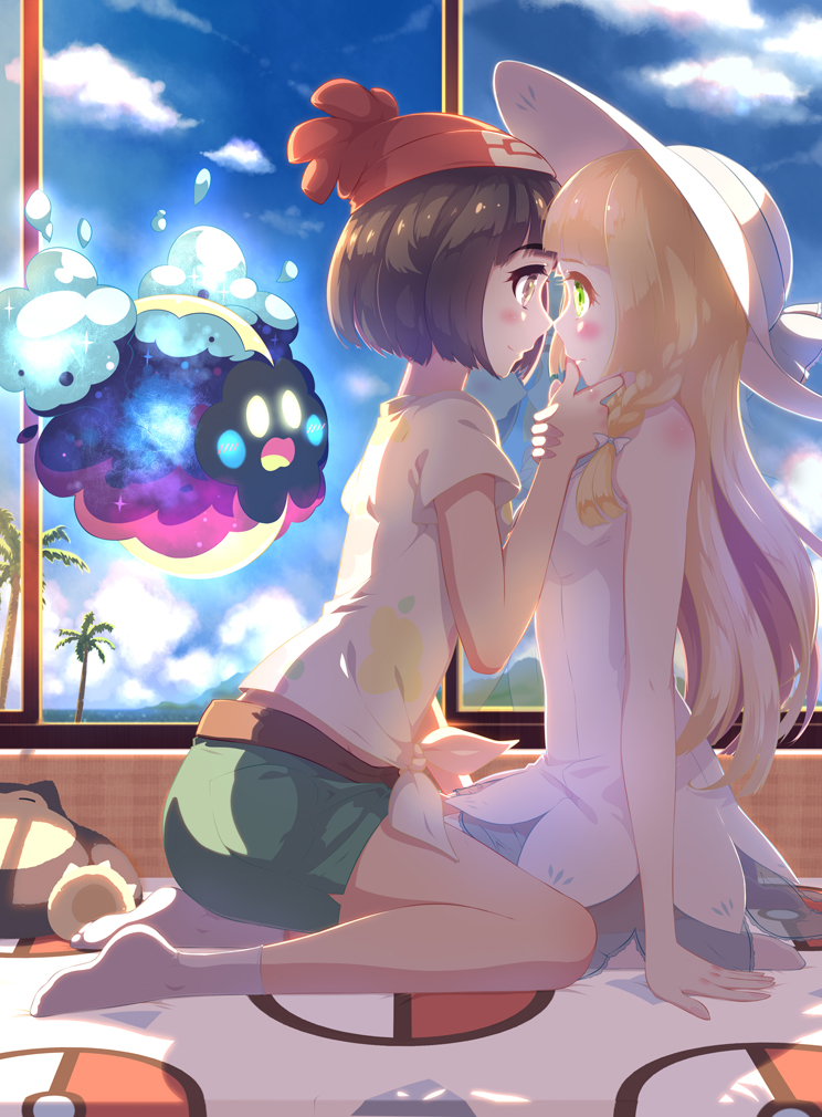 lillie, selene, snorlax, and cosmog (pokemon and 1 more) drawn by senba_hikari