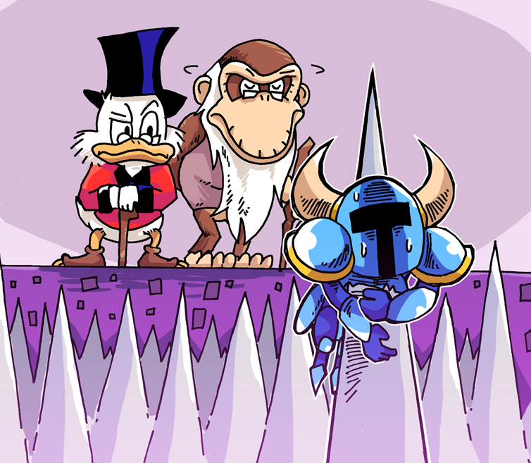 shovel knight, scrooge mcduck, and cranky kong (mickey mouse & friends and 4 more) drawn by setz